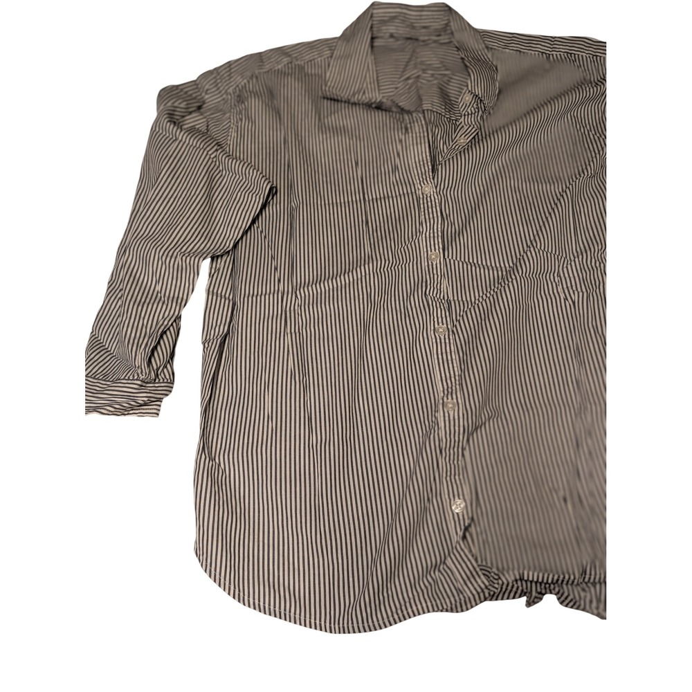 Gloria Vanderbilt Amanda Shirt Womens Large Blue White Striped Button Down Cottn - Picture 2 of 6
